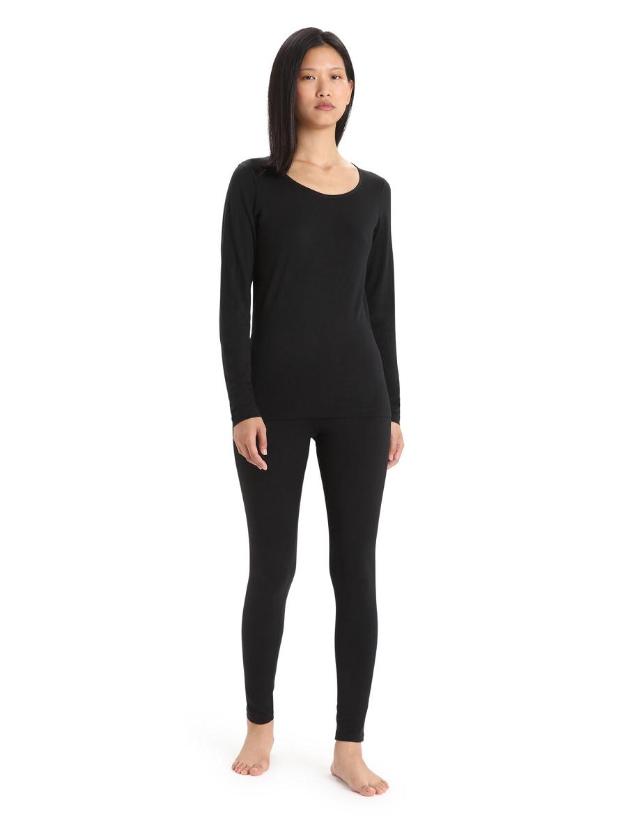 Black Icebreaker Merino 200 Oasis Long Sleeve Scoop Neck Thermal Top Women's Base Layers | AU 1877WNBY